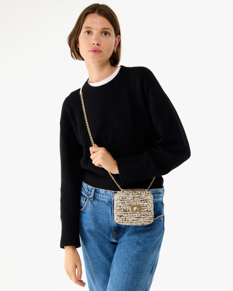 Kate Spade,Carey Tinsel Tweed Micro Flap Crossbody,