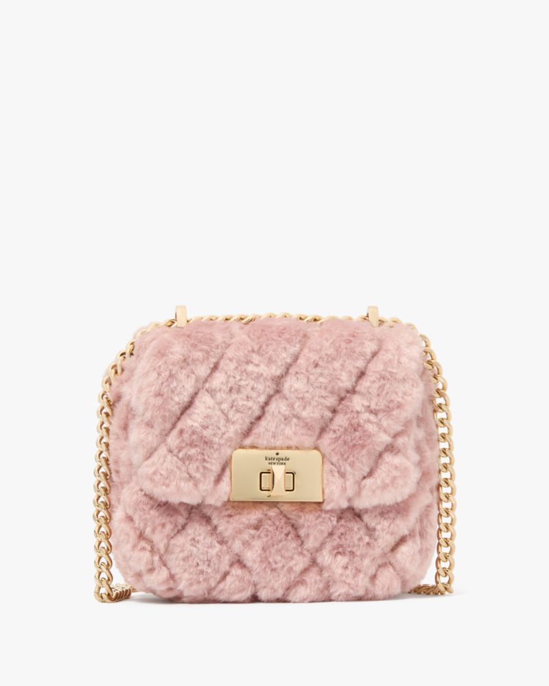 Kate Spade,Carey Faux Fur Quilted Micro Flap Crossbody,