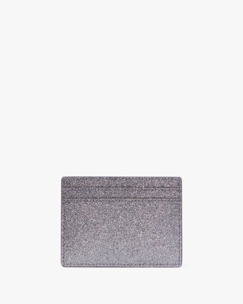 Kate Spade,Kenzie Boxed Glitter Small Cardholder,Card Case,Faux Leather,Logo,Metal,Embellished,Glitter,Casual,Silver