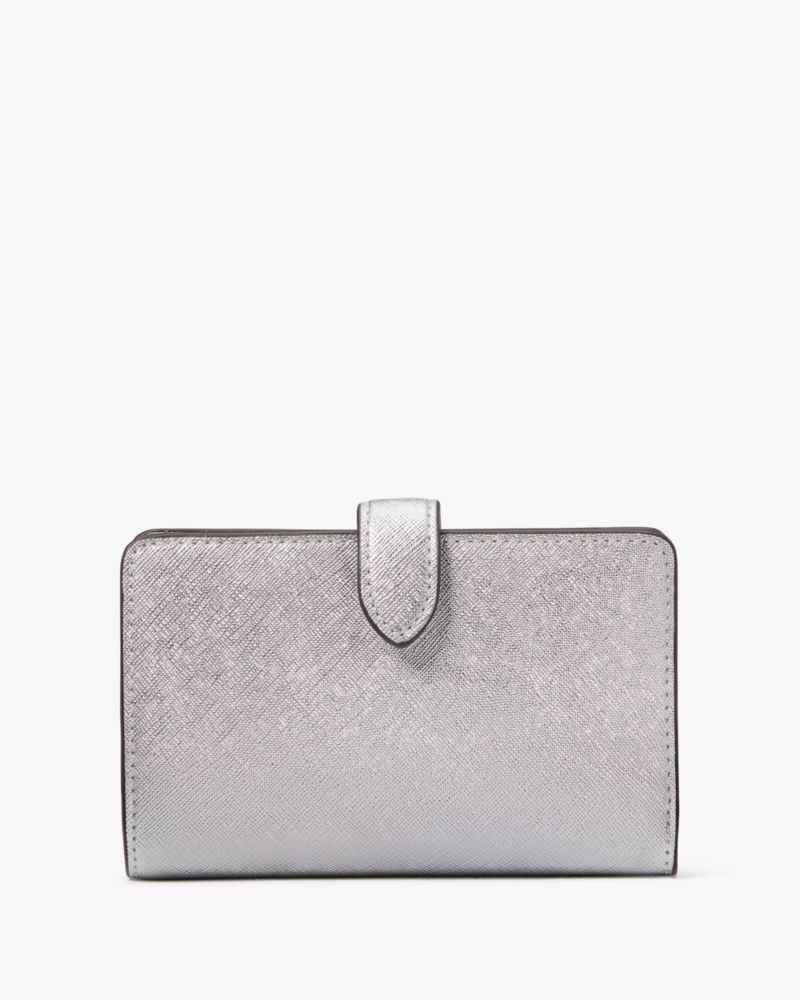 Kate Spade,Kenzie Boxed Metallic Medium Compact Wallet,Silver