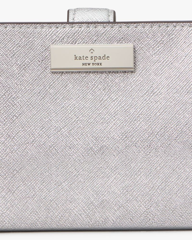 Kate Spade,Kenzie Boxed Metallic Medium Compact Wallet,Silver