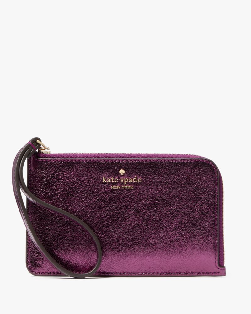 Kate Spade,Lucy Metallic Small L-zip Wristlet,Purple