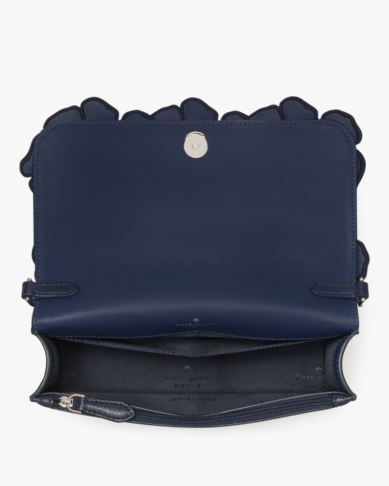Kate Spade,Madison Embroidered Floral Willow Mini Flap Crossbody,Satin,Crossbody,Metal Material,Applique,Logo,Word Embelli...,Blue