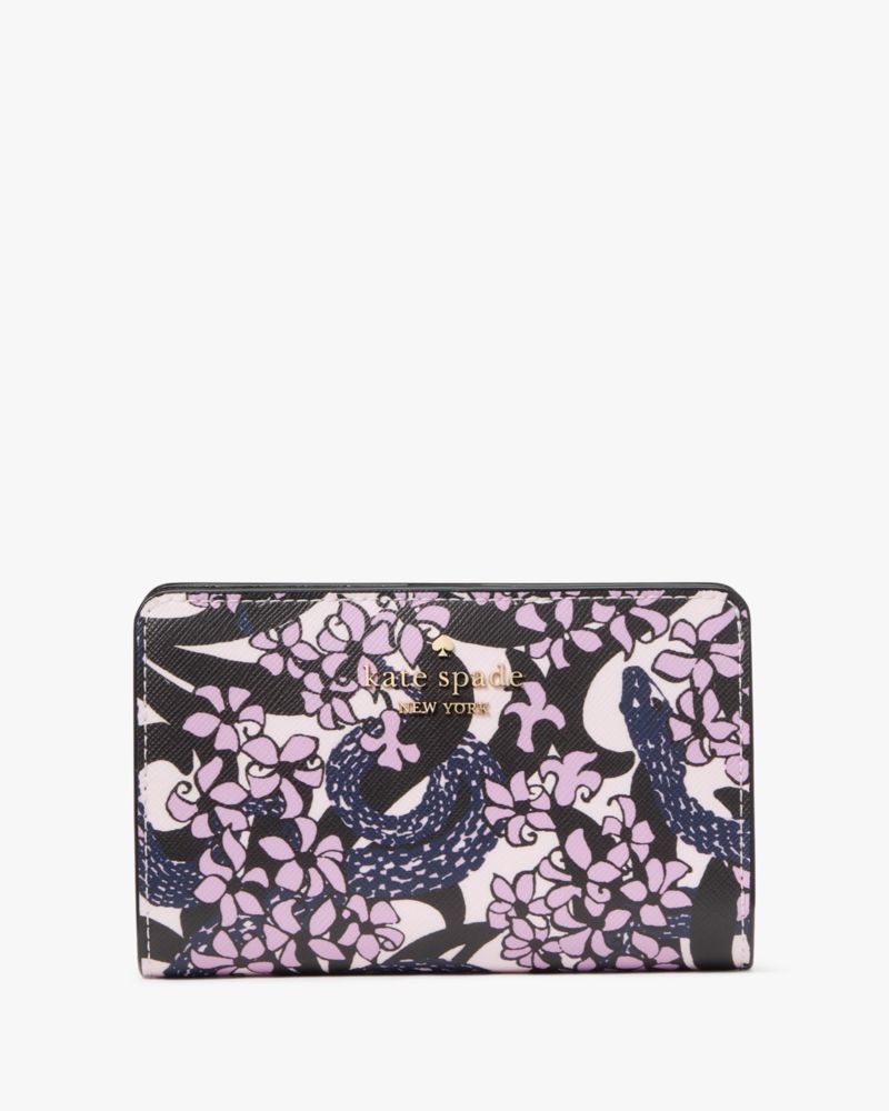 Kate Spade,Snake Garden Medium Wallet,Bi Fold,PVC,Metal,Logo,Casual,Multi Color