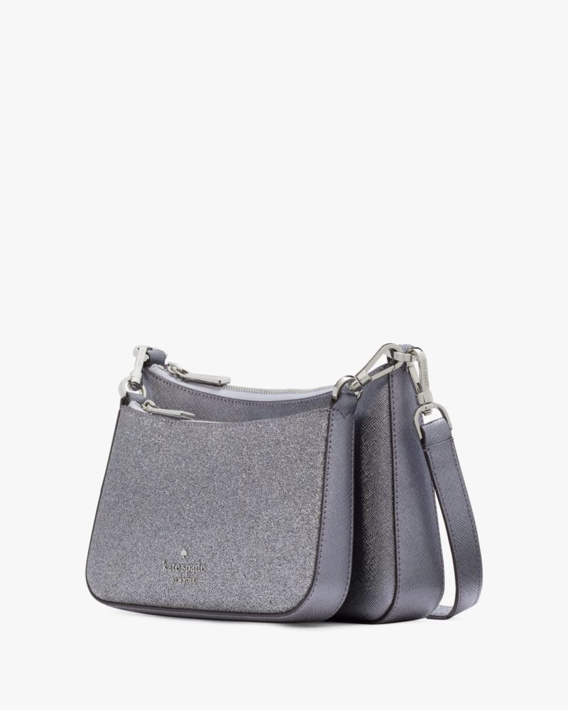 Kate Spade,Duet Glitter Crossbody Duo,Pouch,Crossbody,Metal Material,PVC,Logo,Metal,Glitter,Casual,Gray