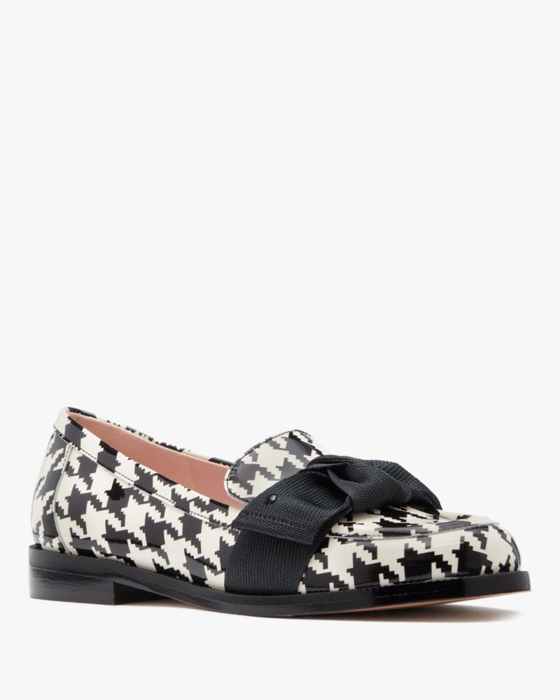 Kate Spade,Leandra Houndstooth Loafers,Rubber,Flats,Loafer,Bow,Casual,Multi Color