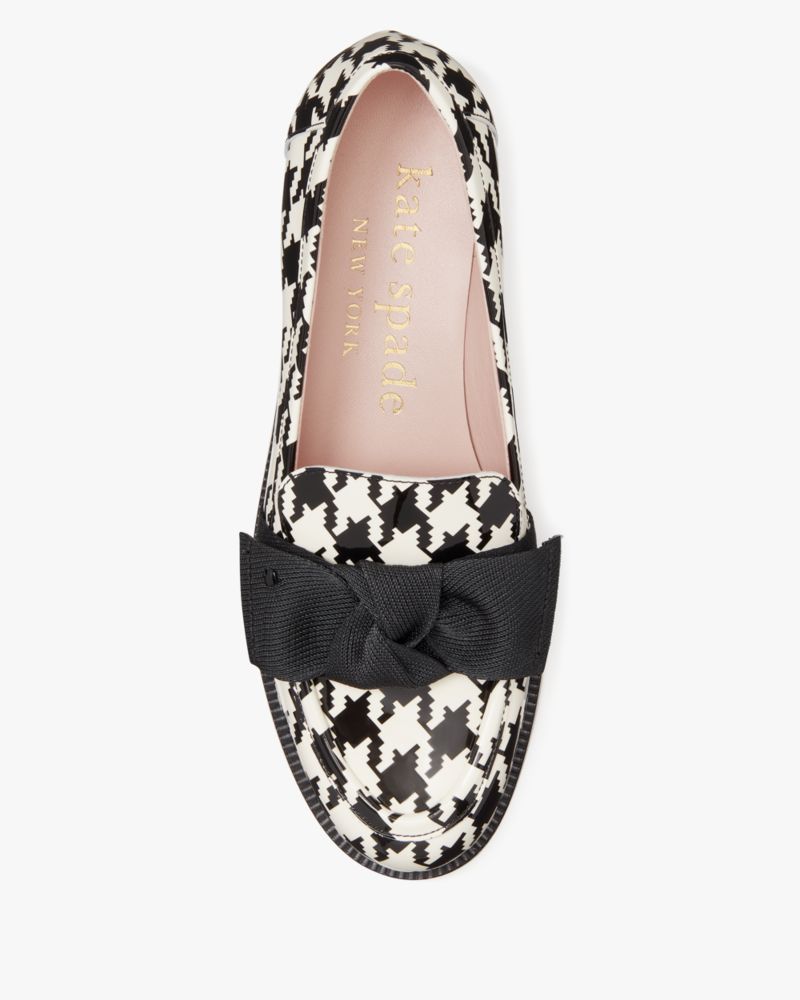 Kate Spade,Leandra Houndstooth Loafers,Rubber,Flats,Loafer,Bow,Casual,Multi Color