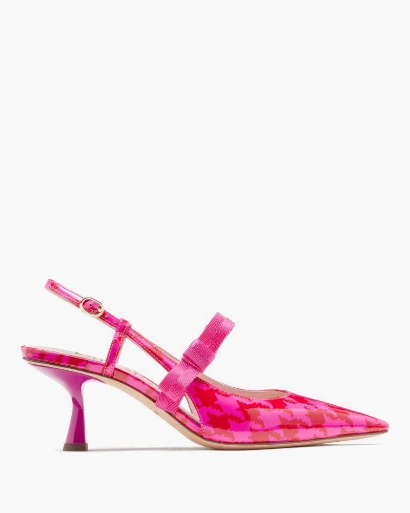 Kate Spade,Maritza Houndstooth Slingback Pumps,Pumps,Bow,Cocktail,Fuchsia