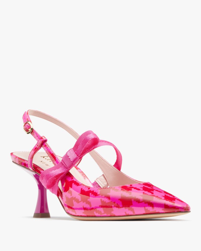 Kate Spade,Maritza Houndstooth Slingback Pumps,Pumps,Bow,Cocktail,Fuchsia