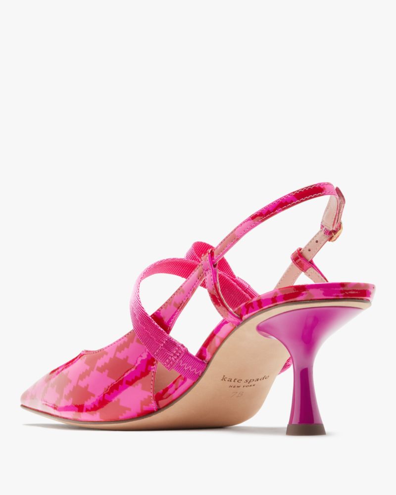 Kate Spade,Maritza Houndstooth Slingback Pumps,Pumps,Bow,Cocktail,Fuchsia