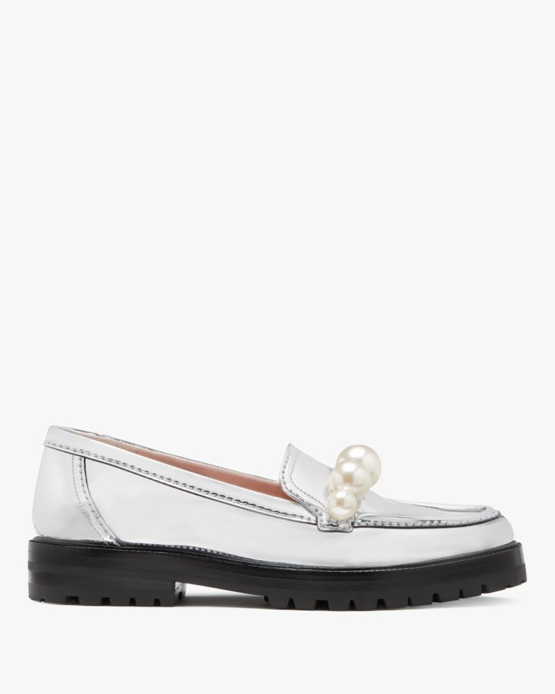 Kate Spade New York Women s Posh Pearl Loafers Silver Size 5.5