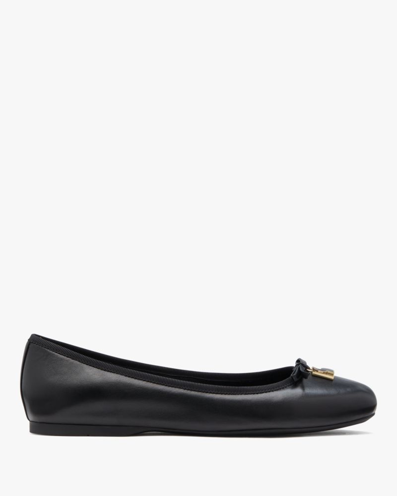 Kate Spade,Dakota Charm Ballet Flats,Nappa Leather,Ballet Flats,Bow,Metal,Casual,Black