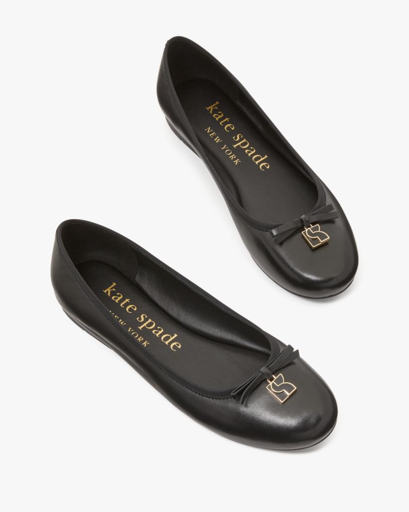 Kate Spade,Dakota Charm Ballet Flats,Nappa Leather,Ballet Flats,Bow,Metal,Casual,Black