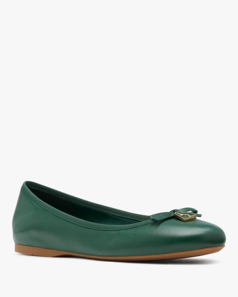 Kate Spade,Dakota Charm Ballet Flats,Nappa Leather,Ballet Flats,Logo,Bow,Metal,Casual,Emerald
