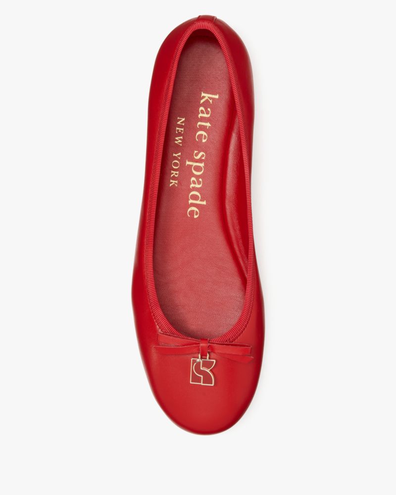 Kate Spade,Dakota Charm Ballet Flats,Nappa Leather,Ballet Flats,Metal,Bow,Logo,Casual,Red
