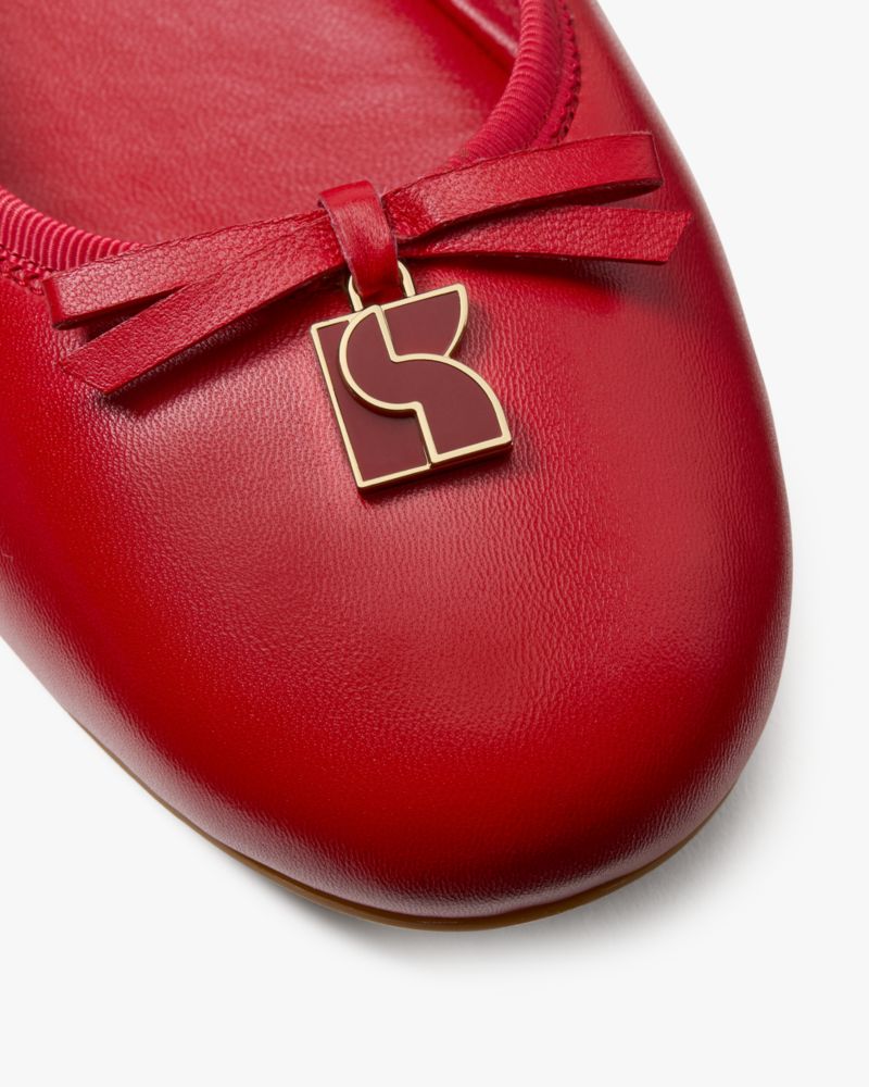 Kate Spade,Dakota Charm Ballet Flats,Nappa Leather,Ballet Flats,Metal,Bow,Logo,Casual,Red