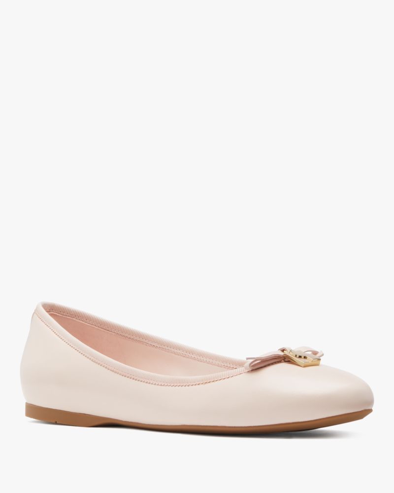 Kate Spade,Dakota Charm Ballet Flats,Nappa Leather,Ballet Flats,Bow,Metal,Casual,Pink