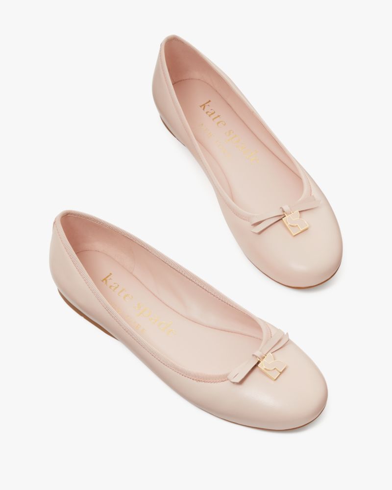 Kate Spade,Dakota Charm Ballet Flats,Nappa Leather,Ballet Flats,Bow,Metal,Casual,Pink