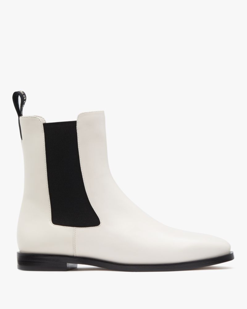 Kate Spade,Knox Chelsea Booties,Nappa Leather,Rubber,Chelsea Boots,Elastic Gore,Pull Tab,Casual,White