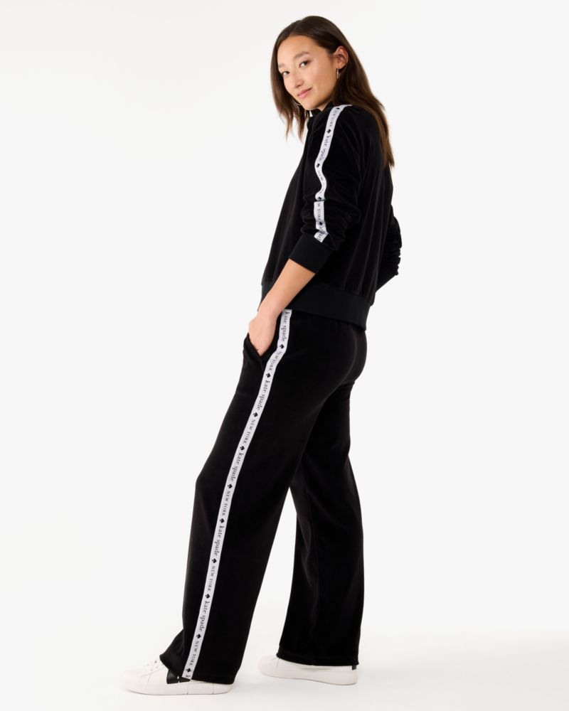 Kate Spade,Logo Tape Track Pant,Cotton,Wide Leg,Stripes,Casual,Black