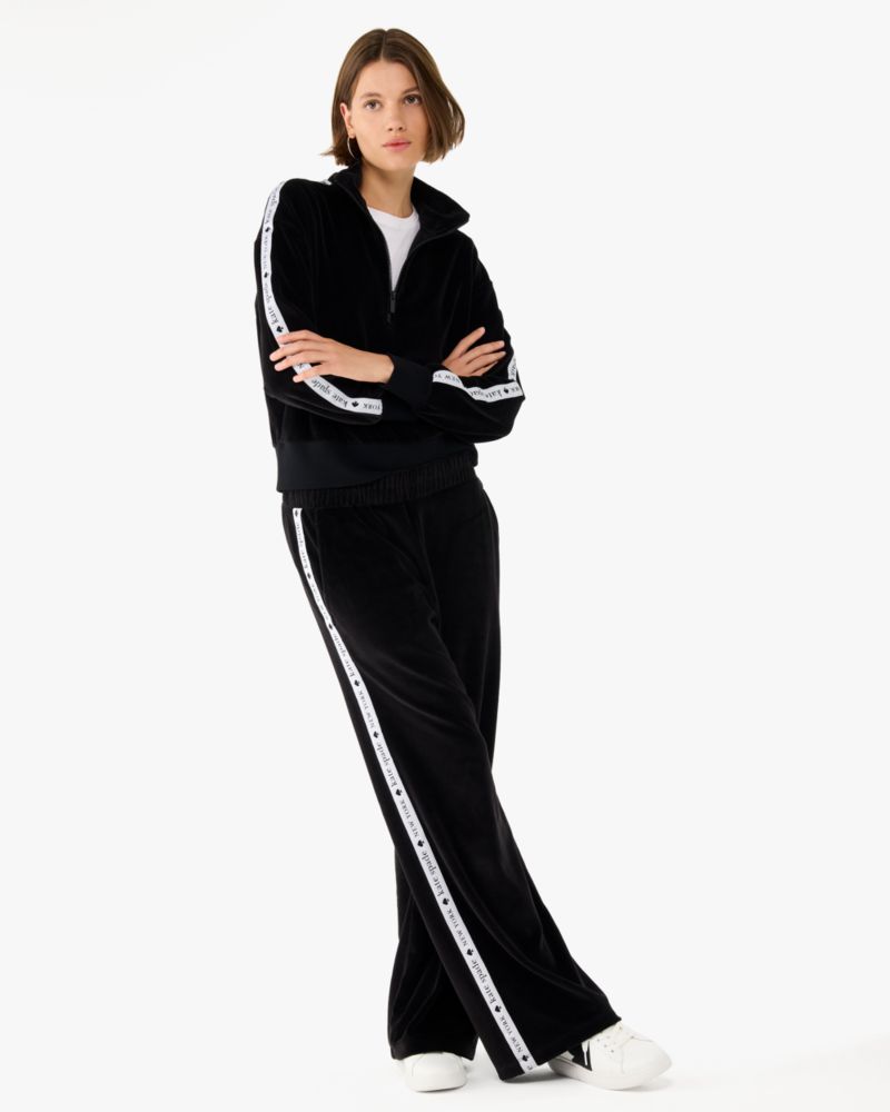 Kate Spade,Logo Tape Track Pant,Cotton,Wide Leg,Stripes,Casual,Black