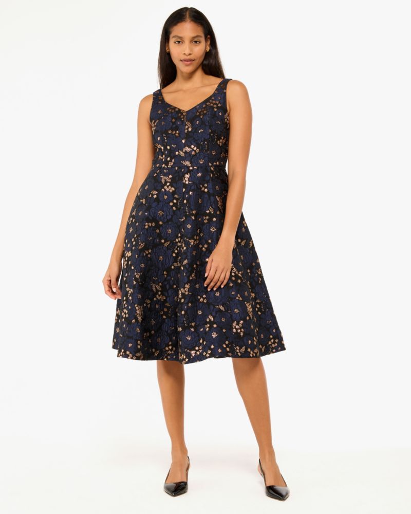 Kate Spade,Full Bloom Metallic Grace Dress,Navy