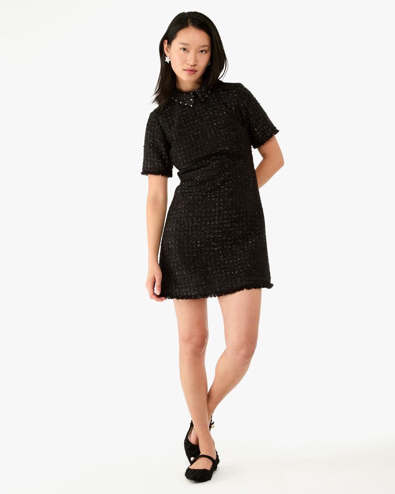 Embellished Collar Holiday Tweed Dress Kate Spade Outlet