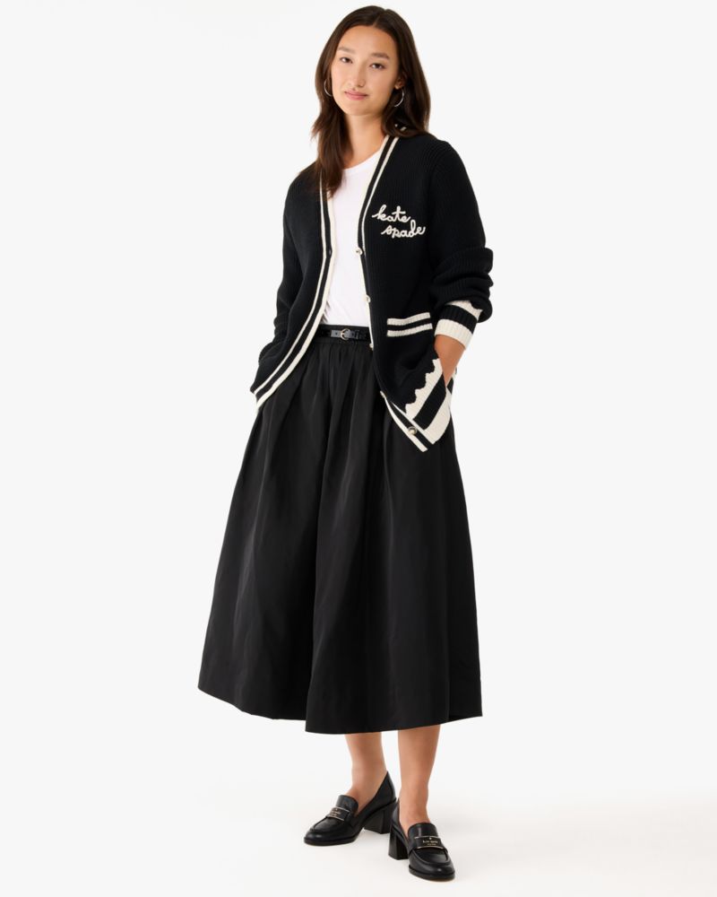 Kate Spade,Oversized Logo Cardigan,Cotton,Cardigan,Ribbed,Stripe,Logo,Casual,Black