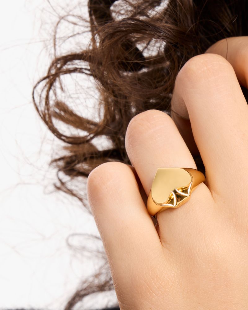 Kate Spade,So Spade Signet Ring,Signet,Logo,Stackable,Gold Metal,Casual,