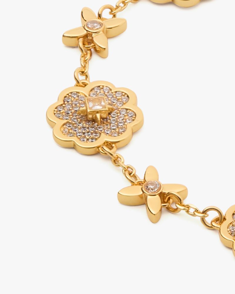 Kate Spade,Heritage Bloom Line Bracelet,Metal Material,Floral Embellishment,Rhinestones,Day Party,Clear