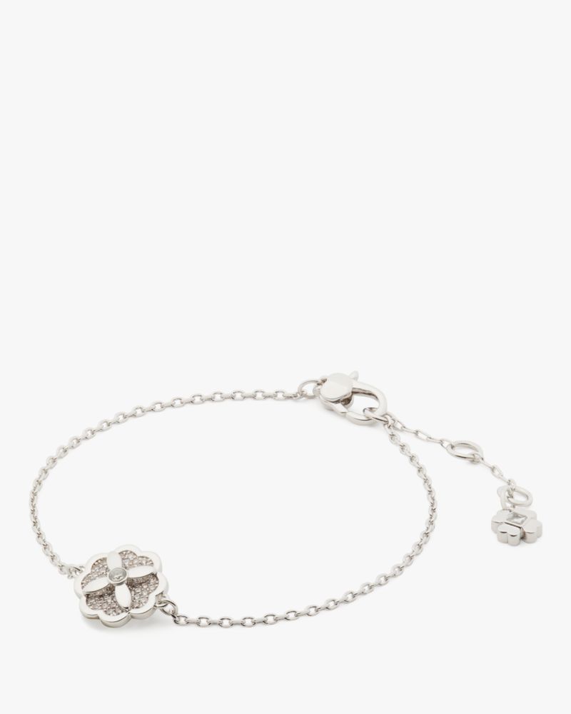 Kate Spade,Heritage Bloom Bracelet,Metal Material,Floral Embellishment,Rhinestones,Casual,Clear