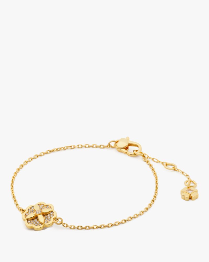 Kate Spade,Heritage Bloom Bracelet,Metal Material,Floral Embellishment,Rhinestones,Casual,Clear