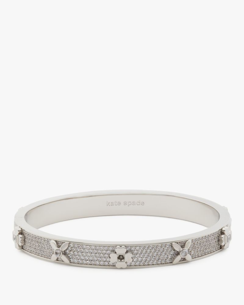 Kate Spade,Heritage Bloom Hinged Bangle,Crystal,Floral Embellishment,Gem Embellishment,Formal,Clear