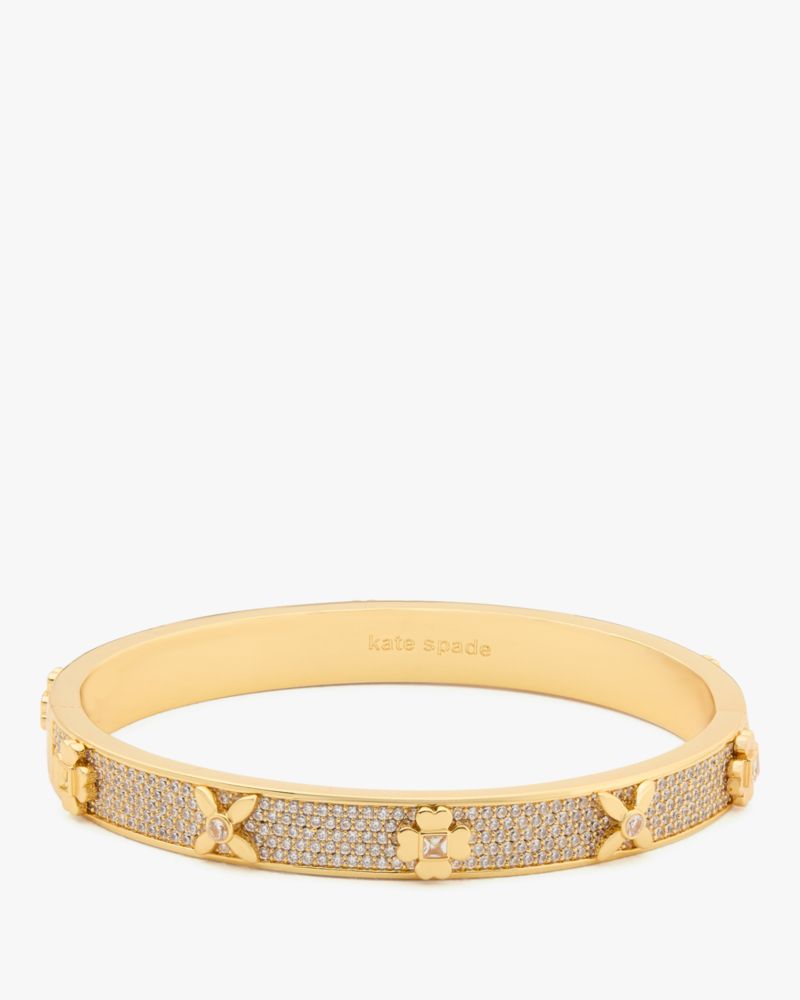 Kate Spade,Heritage Bloom Hinged Bangle,Crystal,Floral Embellishment,Gem Embellishment,Day Party,Clear