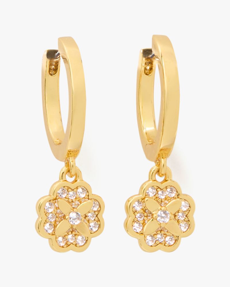 Kate Spade,Heritage Bloom Huggie Drop Earrings,Clear