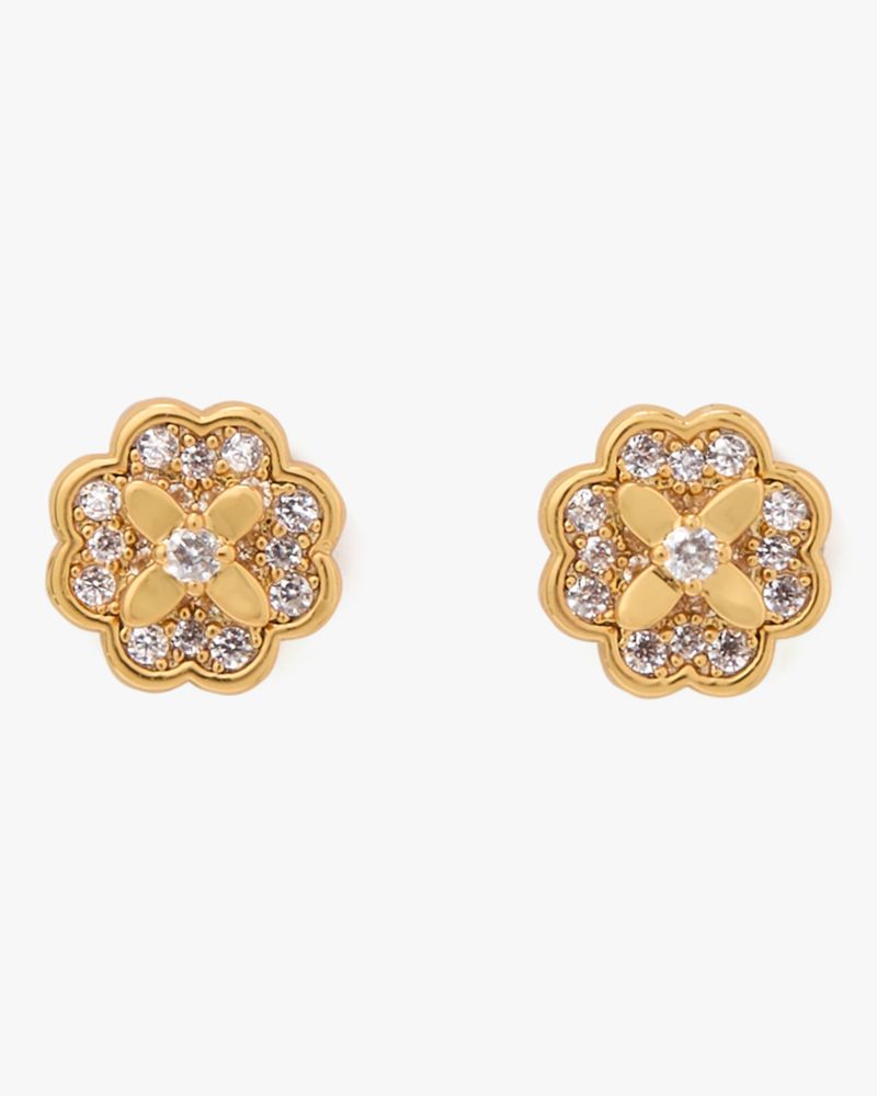 Kate Spade,Heritage Bloom Mini Studs,Studs,Metal Material,Rhinestones,Floral Embellishment,Steel,Day Party,Clear