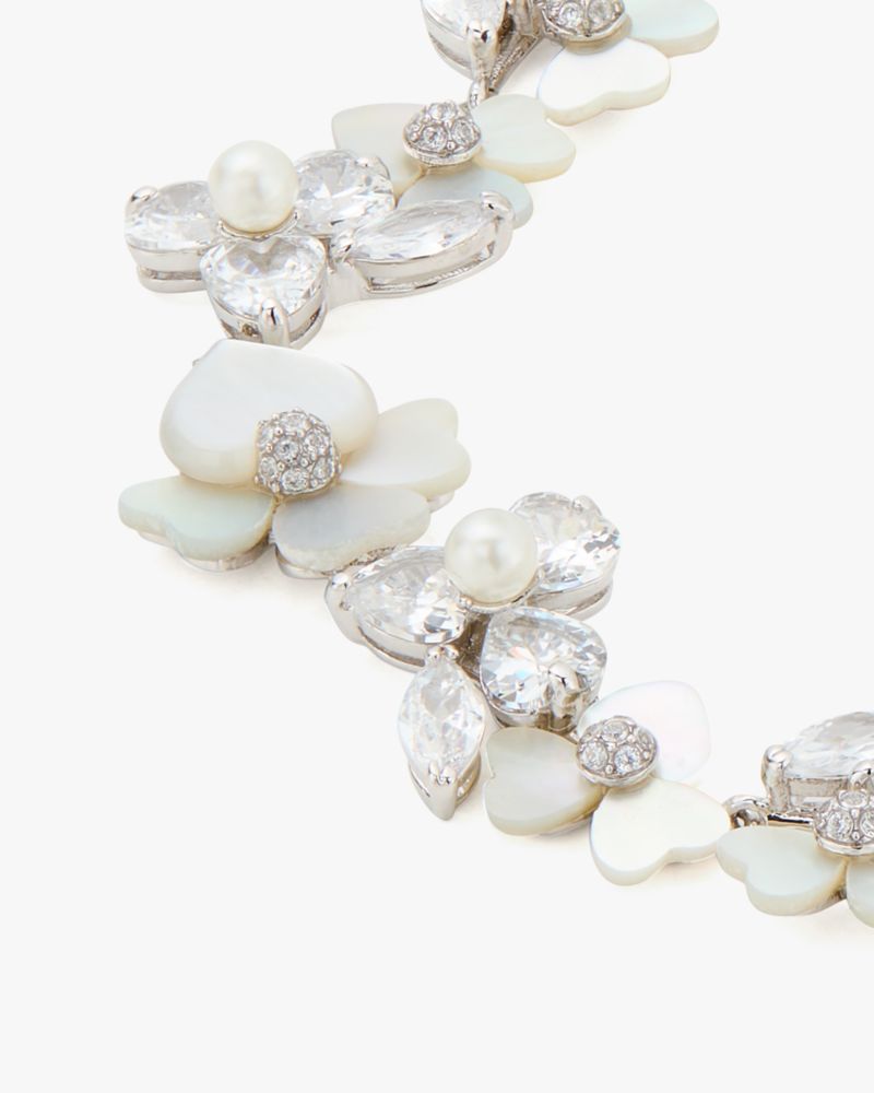 Kate Spade,Precious Pansy Bracelet,Mother of Pearl,Floral Embellishment,Silver Metal,Day Party,