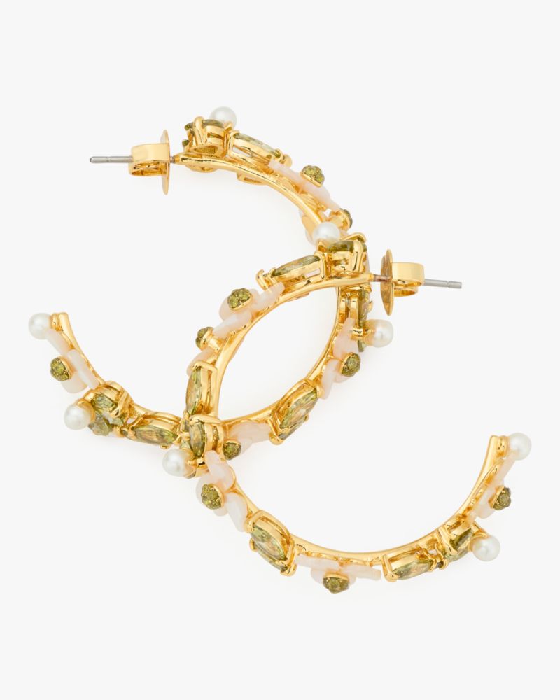 Kate Spade,Precious Pansy Hoops,Hoops,Pearl,Mother of Pearl,Floral Embellishment,Day Party,Multi Color