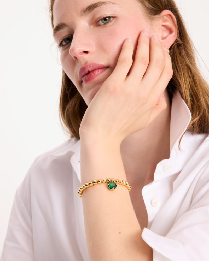 Kate Spade,Pop Of Joy Stretch Bracelet,Emerald,Pearl,Bead Embellishment,Rhinestones,Stretchable,Day Party,