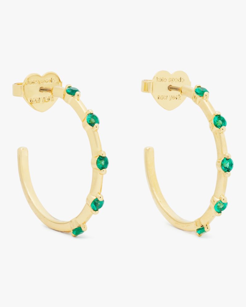 Kate Spade,Hint Of Shimmer Hoops,Hoops,Emerald,Gem Embellishment,Steel,Day Party,Green