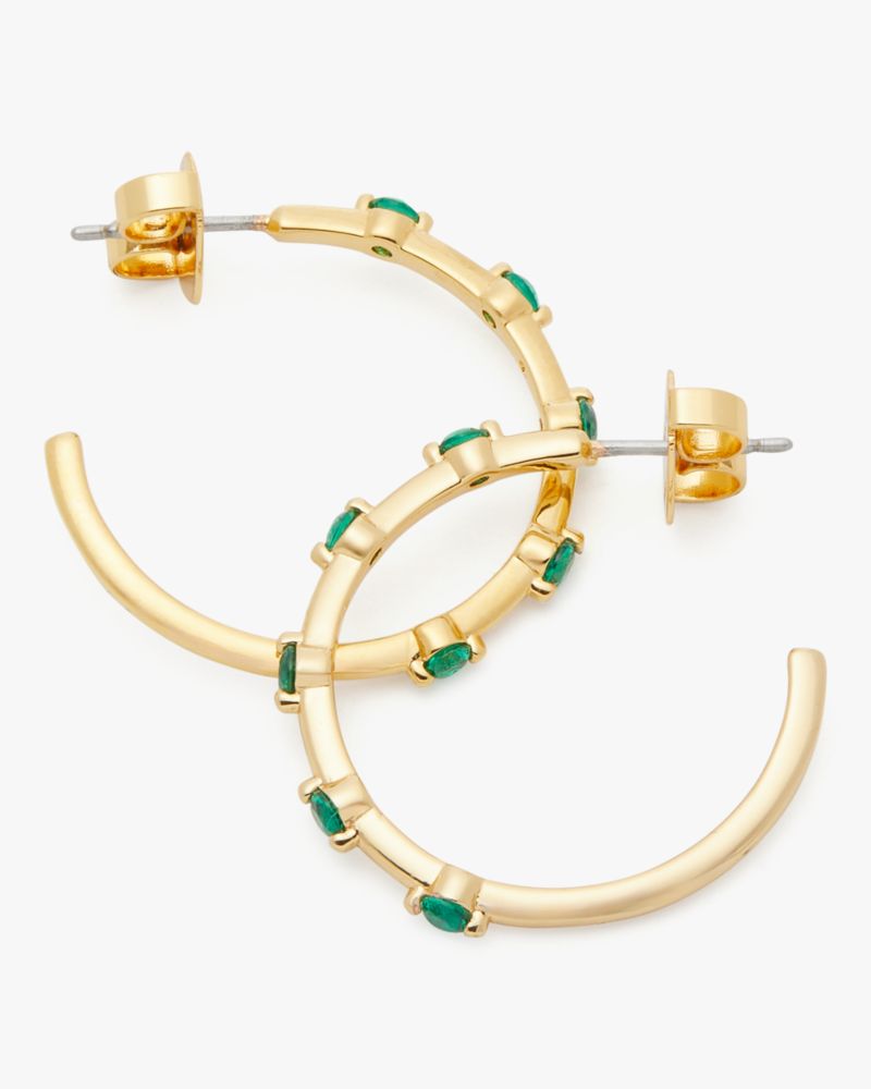 Kate Spade,Hint Of Shimmer Hoops,Hoops,Emerald,Gem Embellishment,Steel,Day Party,