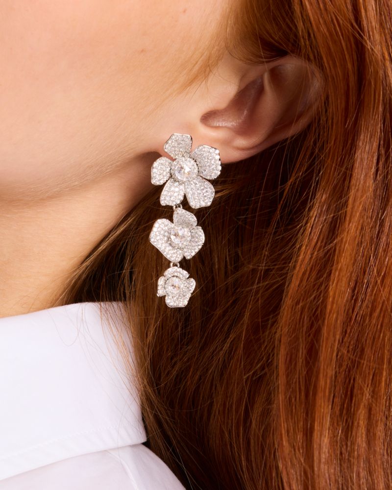 Kate Spade,Poppy Power Linear Earrings,Dangle Earring,Crystal,Rhinestones,Floral Embellishment,Titanium,Formal,