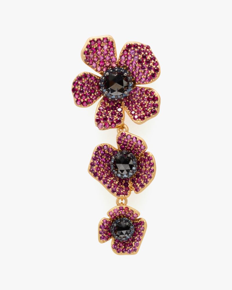 Kate Spade,Poppy Power Linear Earrings,Dangle Earring,Crystal,Floral Embellishment,Gem Embellishment,Titanium,Cocktail,