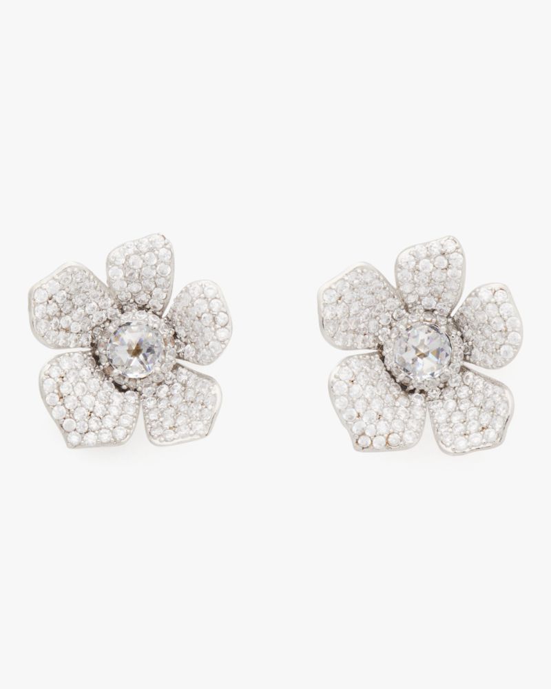 Kate Spade,Poppy Power Statement Studs,Studs,Crystal,Floral Embellishment,Rhinestones,Titanium,Formal,Clear