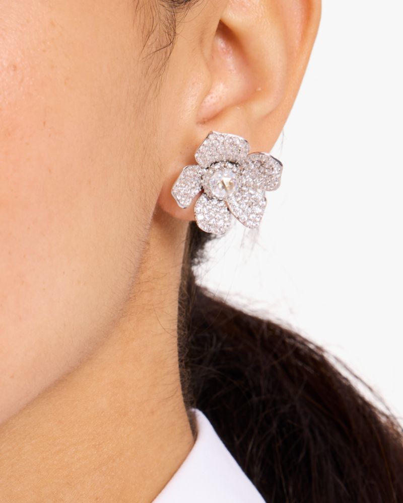 Kate Spade,Poppy Power Statement Studs,Studs,Crystal,Floral Embellishment,Rhinestones,Titanium,Formal,Clear