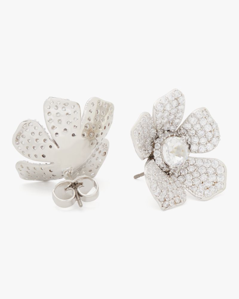 Kate Spade,Poppy Power Statement Studs,Studs,Crystal,Floral Embellishment,Rhinestones,Titanium,Formal,Clear