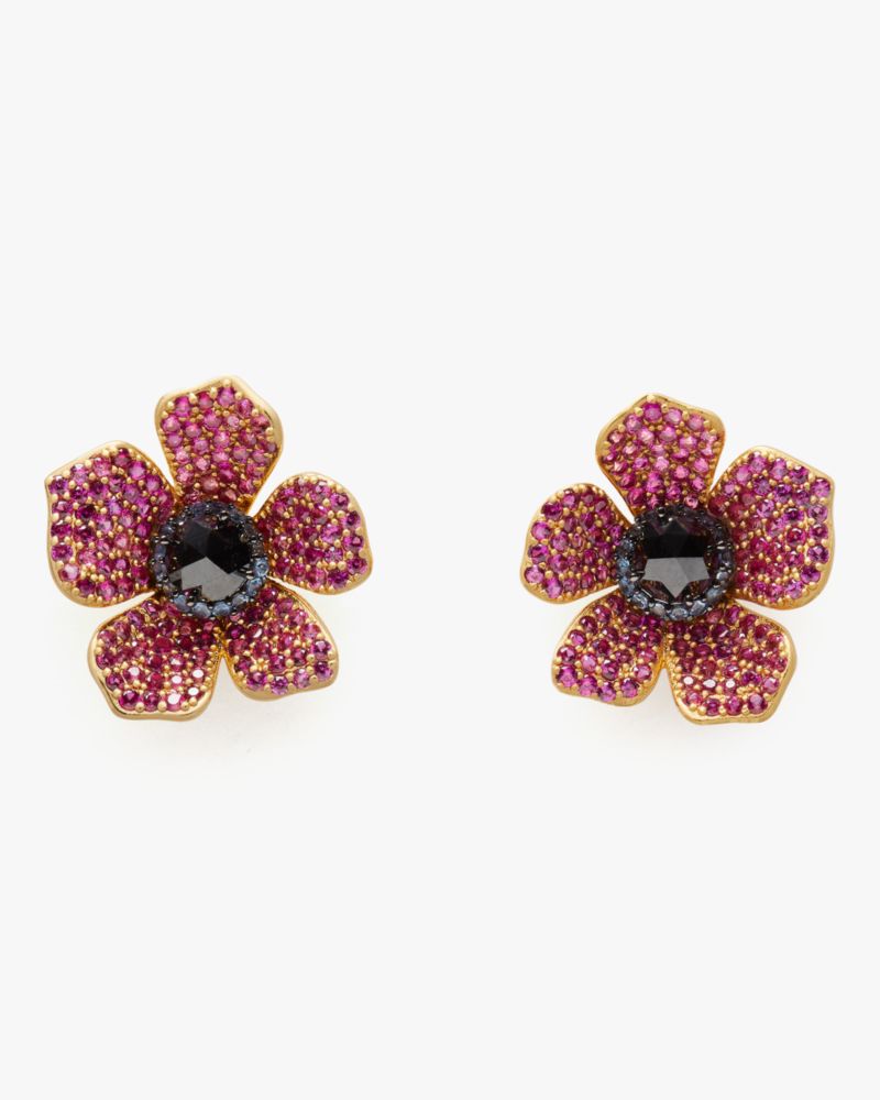 Kate Spade,Poppy Power Statement Studs,Studs,Crystal,Floral Embellishment,Rhinestones,Titanium,Party,Day Party,Multi Color