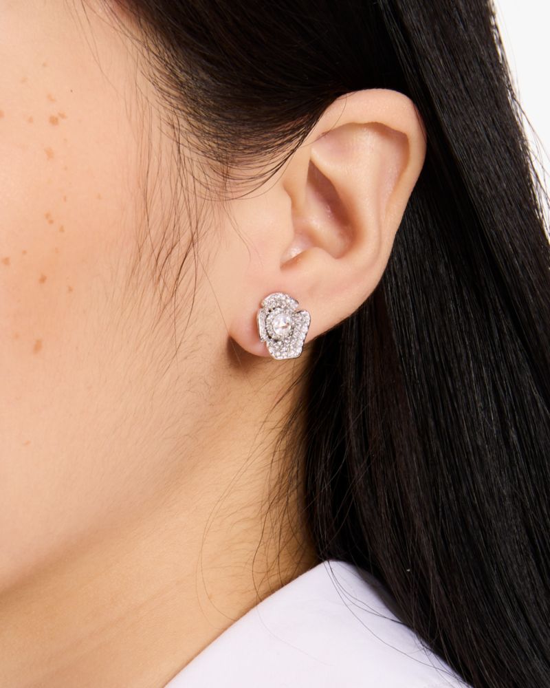 Kate Spade,Poppy Power Mini Studs,Studs,Crystal,Floral Embellishment,Rhinestones,Titanium,Casual,