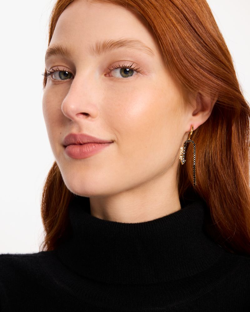 Kate Spade,New York Minute Earrings,Dangle Earring,Lettering Word,Rhinestones,Steel,Day Party,Black