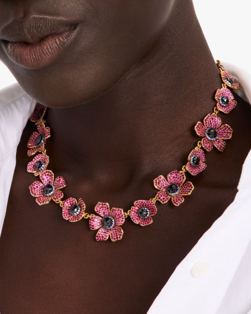 Kate Spade,Poppy Power Statement Necklace,Single Strand,Floral Embellishment,Gem Embellishment,Day Party,Multi Color